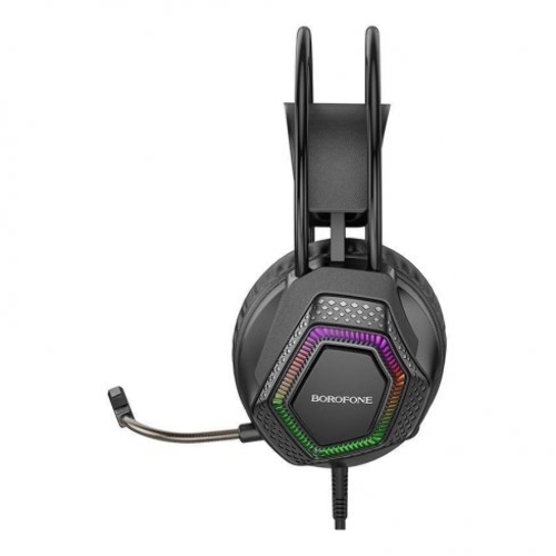 Проводные наушники Borofone BO105 Thunder черный, полноразмерные, RGB-подсветка