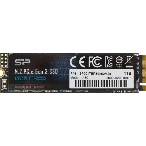Накопитель SSD Silicon Power P34A60, 1Tb, PCIe 3.0 x4, M.2 2280, NVMe, R/W 2200/1600