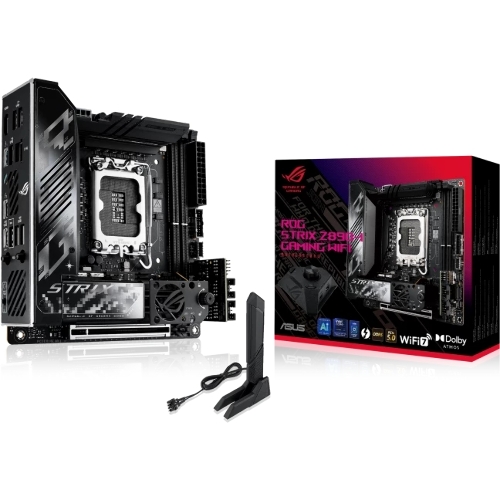 Материнская плата ASUS ROG STRIX Z890-I GAMING WIFI, LGA1851, Intel Z890, 2xDDR5, 2xSATA, 2xM.2, 1xPCI-E 5.0 x16, 1xHDMI, 2xThunderbolt 4, 1x2.5Gb LAN, 9xUSB-A, 1xUSB-C, 5.1, Mini-ITX