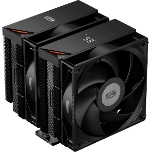 Кулер для процессора PCCooler RT620 Digital BK (250W, 4-pin PWM, LED temp., 157mm, 6x6mm, 2x120мм, 73.32CFM, 34.9dBA, 2200RPM, S: 1851/1700/1200/115X, AM5/AM4, черный)