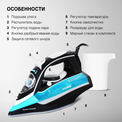 Утюг Hyundai H-SI01336 2800 Вт черный/голубой