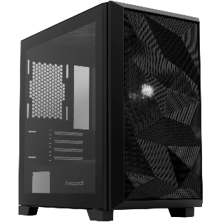 Компьютерный корпус без блока питания HSPD M340, Mesh Mid Tower, черный, TG, 0.5 SPCC, no fans, mATX, mITX, 165/350/200мм, 2x2.5
