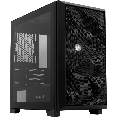 Компьютерный корпус без блока питания HSPD M340, Mesh Mid Tower, черный, TG, 0.5 SPCC, no fans, mATX, mITX, 165/350/200мм, 2x2.5