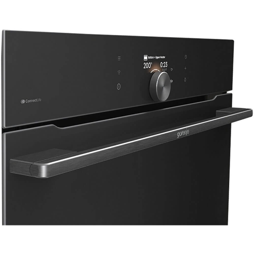 Встраиваемая электрическая духовка Gorenje BP6138B, объем 77 л, макс. температура 320 градусов, сенсорное/поворотное управление, Wi-Fi, пиролитическая очистка, телескопические направляющие на одном уровне, термощуп, AirFry, автоматические программы, динамическая система охлаждения, многоуровневое приготовление, PerfectGrill, энергоэффективность А+, черный