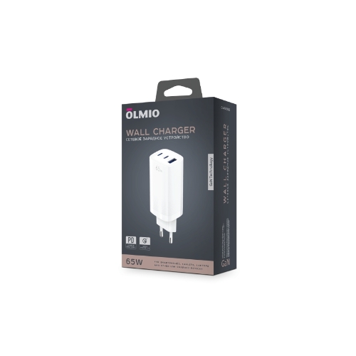 Сетевое зарядное устройство OLMIO 2Type-C/USB, 65W, 6A, QuickCharge3.0, PowerDelivery3.0, GAN