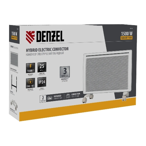 Конвектор электрический гибридный Denzel HybridX-1500 белый, 1500 Вт, 25 м2, термостат, дисплей
