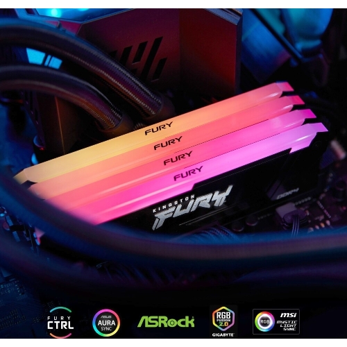 Оперативная память Kingston Fury Beast, DDR4, 16GB (2x8GB), 3600MHz, CL17, DIMM, с радиаторами, RGB, черный