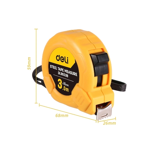 Рулетка Deli DL9003B 3мx16мм Метрическая. Корпус ударопрочный.