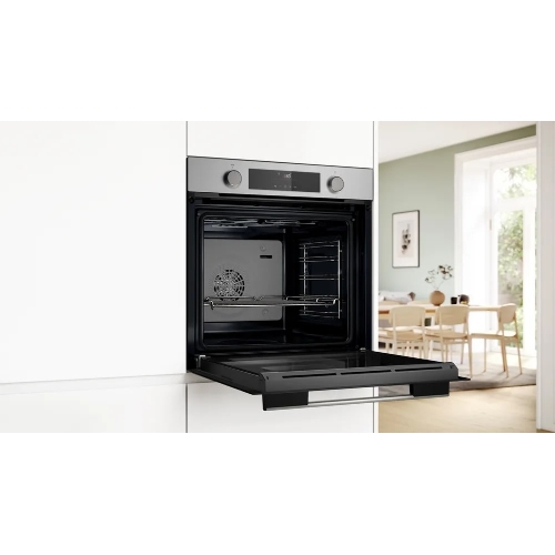 Духовой шкаф электрический Bosch HJA737BR0 Serie 4, 60 см, 76 л,нержавеющая сталь, Auto Pilot 10, 3D Hotair,класс энергоэффективности А, 7 режимов, LCD-дисплей, галогенное освещение, самоочистка EcoClean,проволочные направляющие