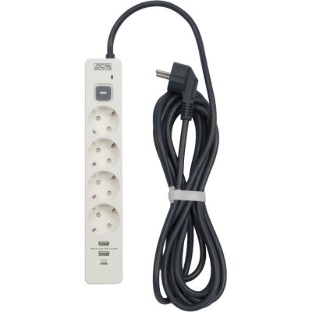 Сетевой фильтр Powercom SP-01 USB2A1CW 3,0М 3.0 м, 4 розетки, белый/серый, коробка