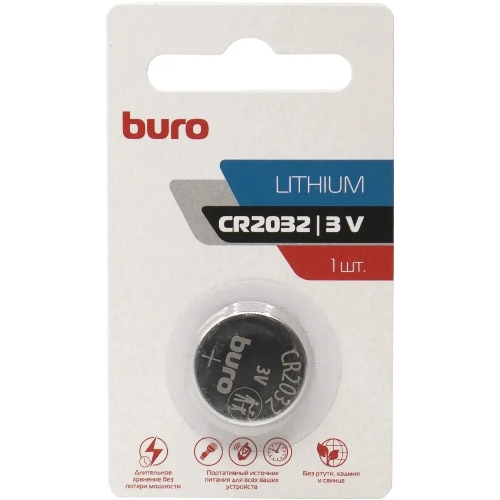 Батарея Buro Lithium CR2032 (1шт) блистер, 3 В