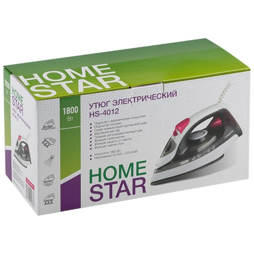 Утюг HomeStar HS-4012 серый/белый, 1800 Вт, 100 г/мин, 190 мл