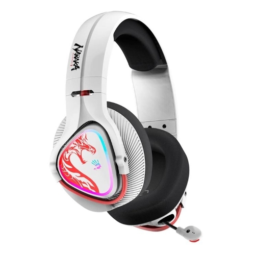 Гарнитура Bloody MR720 Naraka белый, беспроводная + проводная, радиоканал/Bluetooth/mini jack 3.5 мм, до 44 ч, подсветка