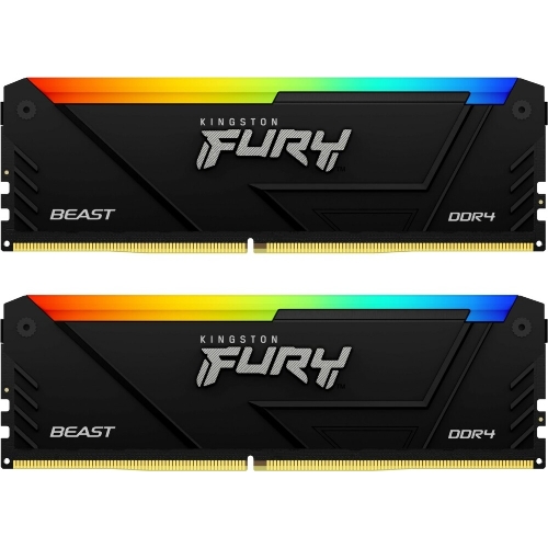 Оперативная память Kingston Fury Beast, DDR4, 16GB (2x8GB), 3600MHz, CL17, DIMM, с радиаторами, RGB, черный