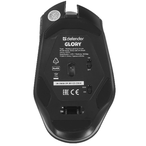 Мышь беспроводная Defender Glory GM-514 черный, 3200 dpi, радиоканал, USB, кнопки - 7