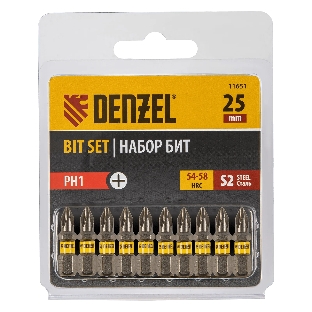 Набор бит Denzel PH1х25, сталь S2, шестигранный профиль, 10 шт.