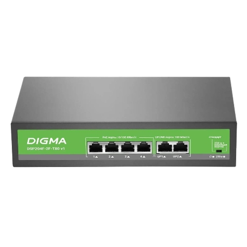 Коммутатор Digma DSP204F-2F-T80 V1, 6×100 Мбит/с, неуправляемый