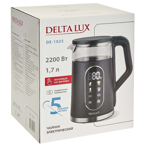 Чайник Delta Lux DE-1025 черный 2,2кВт, 1.7 л, LC