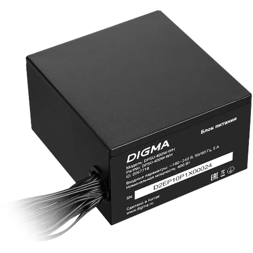 Блок питания Digma DPSU-400W-WH, 400 Вт, 80 PLUS белый, 120 мм, черный