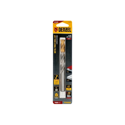 Сверло спиральное по металлу Denzel 11 x 142 мм, Р6М5, Golden Tip