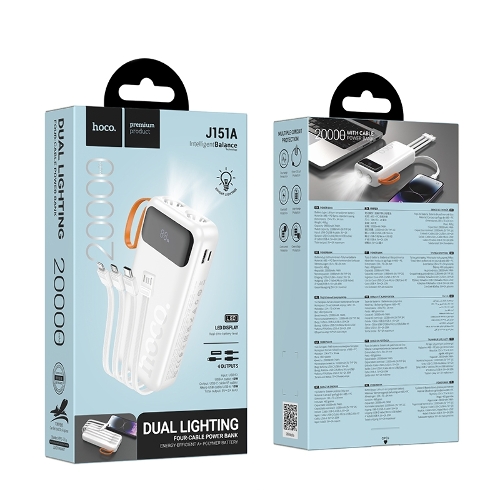 Портативный аккумулятор HOCO (6942007653381) J151A 20000mAh 1USB+1Type-C 2.0A, белый