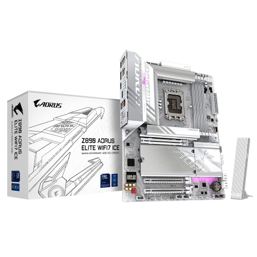 Материнская плата Gigabyte Z890 AORUS ELITE WIFI7 ICE, LGA 1851, Intel Z890, 4xDDR5, 4xSATA, 4xM.2, 1xPCIe 5.0 x16, 2xPCIe 4.0 x4, 1xDP, 1xUSB-C (DP), 1x 2.5Gb LAN, 4xUSB-A 2.0, 3xUSB-A 3.2 Gen 1, 2xUSB-A 3.2 Gen 2, 1xUSB-C 3.2 Gen 2 (Thunderbolt 4), 2x3.5 мм, 7.1, ATX