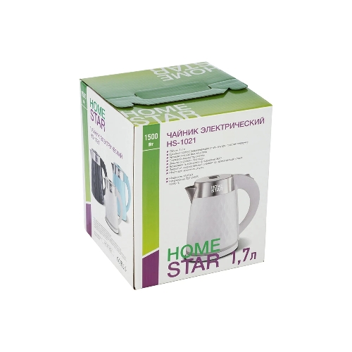Чайник электрический Homestar HS-1021, 1500 Вт, 1.7 л, нержавейка+пластик, белый, двойной корпус