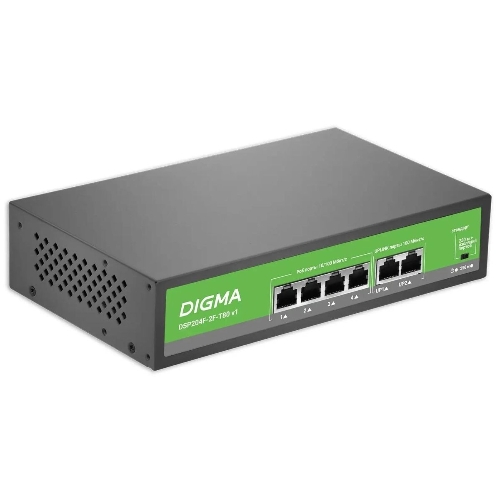 Коммутатор Digma DSP204F-2F-T80 V1, 6×100 Мбит/с, неуправляемый