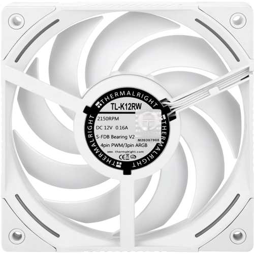 Кулер для корпуса Thermalright TL-K12RW Reverse (120x120x25mm, 4-pin PWM, ARGB, 69CFM, 27dBA, 2150RPM, White)