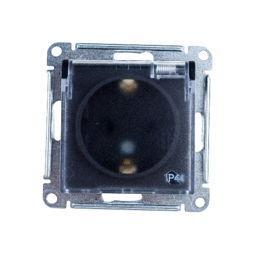 Механизм розетки 1-м СП AtlasDesign Aqua 16А IP44 с заземл. защ. шторки с прозрачной крышкой карбон SchE ATN441046