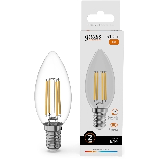 Лампа филам. Gauss Filament 8Вт цок.:E14 свеча св.свеч.бел.теп. (упак.:10шт) (32118)