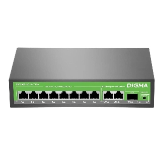 Коммутатор Digma DSP208G-2G-1S-T120 (L2), 10×1 Гбит/с, неуправляемый