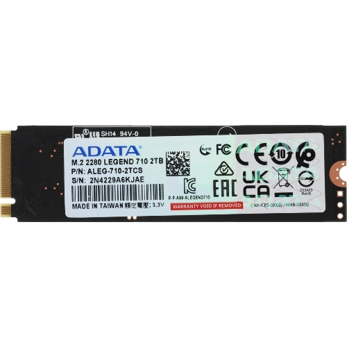 Накопитель SSD ADATA LEGEND 710, 2Tb, PCIe 3.0 x4, M.2 2280, NVMe, R/W 2400/1800, с радиатором