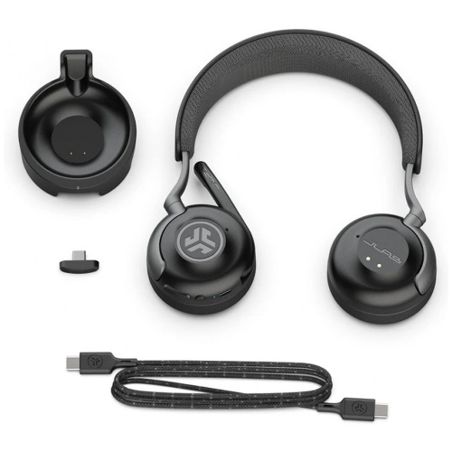 Гарнитура JLab Epic Work ANC Wireless Duo with Stand чёрный, беспроводная, Bluetooth/радиоканал/USB-C, ANC (шумоподавление), до 9 м, в комплекте подставка
