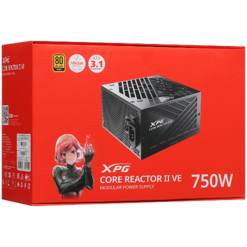 Блок питания ADATA COREREACTORIIVE750G-BKCEU, 750Вт, 80 PLUS Gold, 120мм, модульный, черный