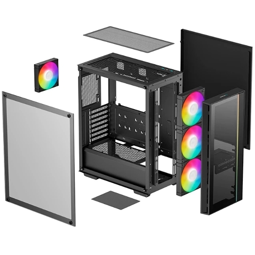 Компьютерный корпус Deepcool MATREXX 55 V4 без БП, боковое окно (закаленное стекло), 3xARGb LED 140мм вентилятора спереди, 1xARGb LED 120мм вентилятор сзади, черный, ATX