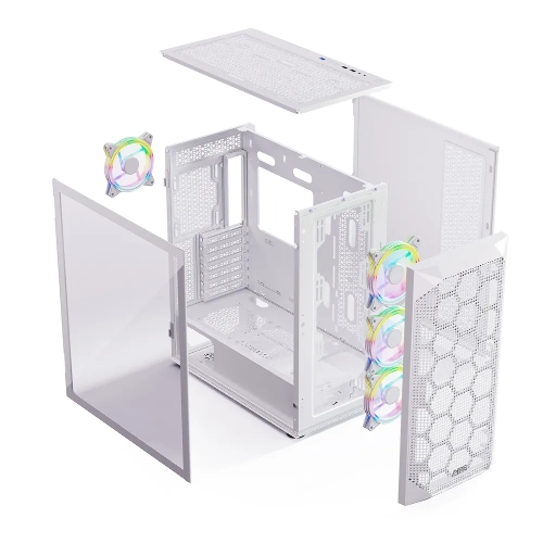 Компьютерный корпус ABR Quantum белый (1хUSB Type-C, 2хUSB 2.0, HD Audio, 4xRGb Fan, ATX, E-ATX)