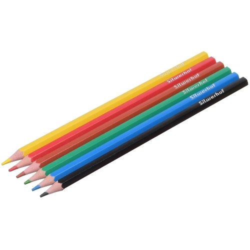 Карандаши цветные Silwerhof Color 2.6 мм, шестигранный профиль, пластик, ассорти, 6 цветов, коробка с европодвесом