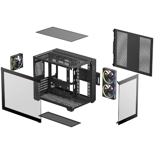 Компьютерный корпус Deepcool CG330 3F без БП, боковое окно (панорама), 3x120мм ARGB PWM вентилятора, черный, mATX