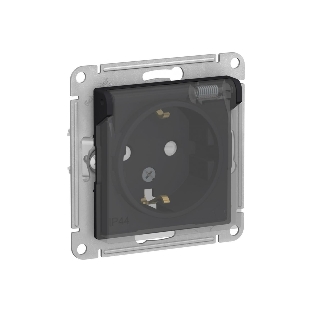 Механизм розетки 1-м СП AtlasDesign Aqua 16А IP44 с заземл. защ. шторки с прозрачной крышкой карбон SchE ATN441046