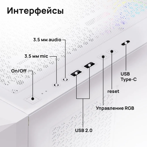 Компьютерный корпус ABR Quantum белый (1хUSB Type-C, 2хUSB 2.0, HD Audio, 4xRGb Fan, ATX, E-ATX)