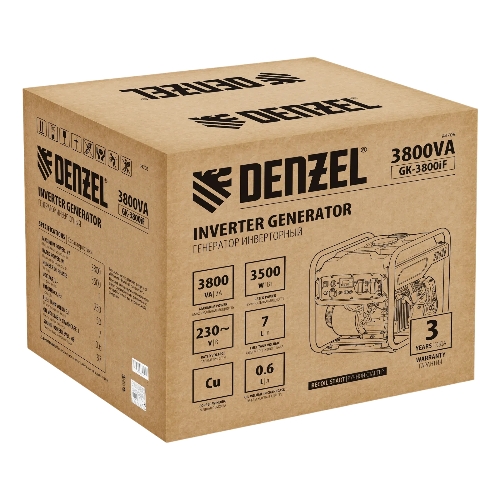 Генератор инверторный Denzel GK-3800iF, 3,8 кВт, 230 В, ручной старт