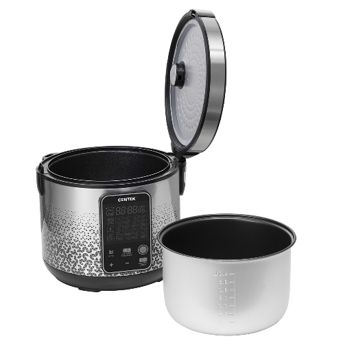 Мультиварка Centek CT-1499 черный/сталь, 900 Вт, 5.0 л, 25 программ, мультиповар, антиприг. покрытие