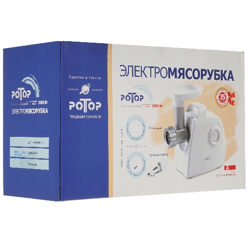 Мясорубка электрическая Ротор ЭМШ 35/300-2 белый, 1500 Вт, 0.6 кг/мин, насадки - 2