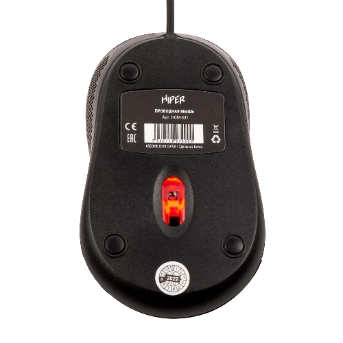 Мышь проводная HIPER HOM-031 черный, 1000 dpi, USB, кнопки - 3