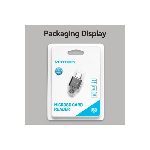 Кард-ридер Vention CLMH0/серый/OTG USB 2.0 CM/MicroSD/USB Type-C/металл