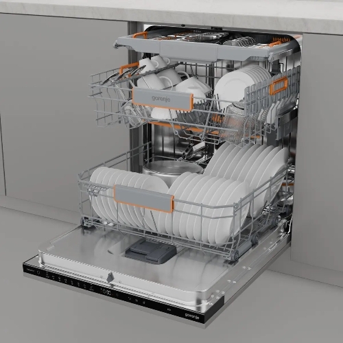 Посудомоечная машина встраиваемая Gorenje GV673B65 16 комплектов, 3 корзины, инверторный мотор, отсрочка старта, Wi-Fi управление, сенсорное управление, полный AquaStop, сенсор уровня воды, энергоэффективность А+++, уровень шума 42 дБ, белый