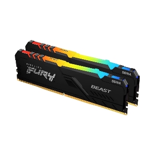 Оперативная память Kingston Fury Beast, DDR4, 16GB (2x8GB), 3200MHz, CL16, DIMM, с радиатором, RGB, черный