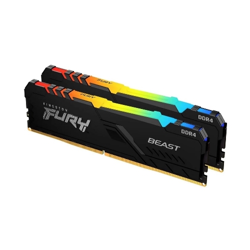 Оперативная память Kingston Fury Beast, DDR4, 16GB (2x8GB), 3200MHz, CL16, DIMM, с радиатором, RGB, черный