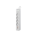 Удлинитель с сетевым фильтром Defender DFS 141, белый, 4розетки, USB+TypeC, 1.5 м.